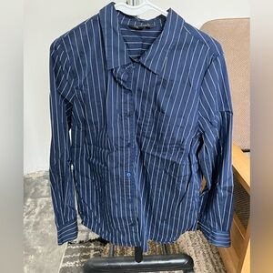 Liverpool Navy Blue Striped Button Down Shirt
